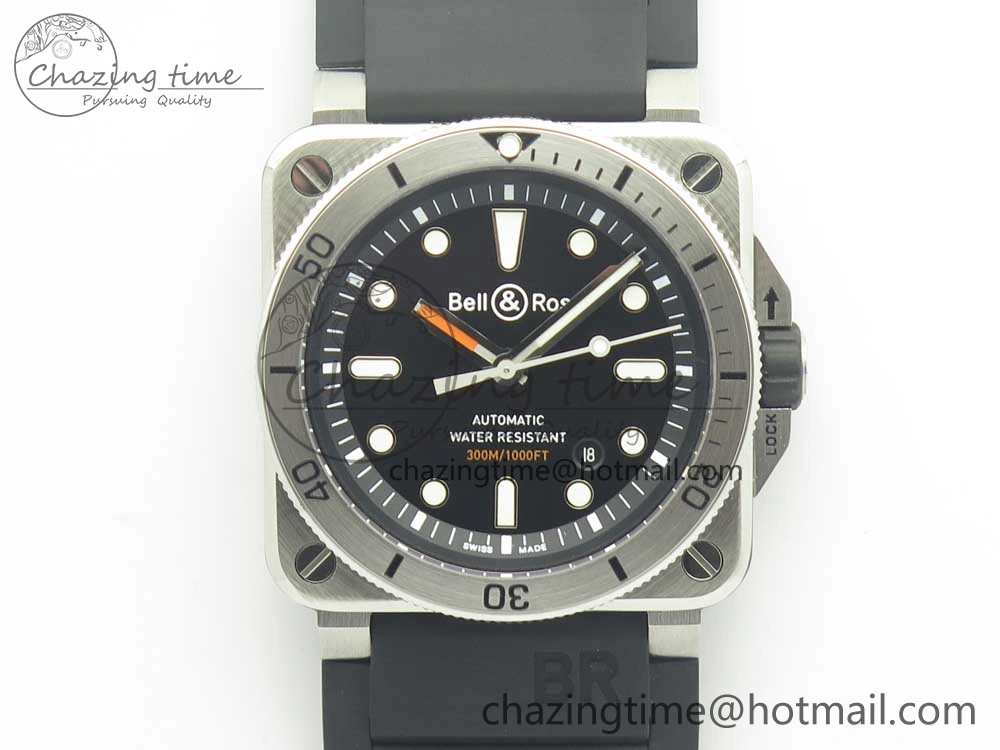 BR 03-92 Diver SS SS Bezel Black Dial on Rubber Strap MIYOTA 9015 (Free Leather Strap)