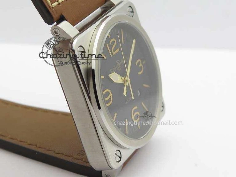 BR 03-92 Golden Heritage SS Black Dial On Brown Leather Strap MIYOTA 9015