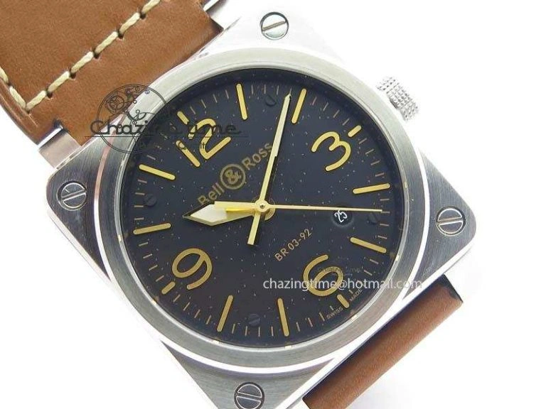 BR 03-92 Golden Heritage SS Black Dial On Brown Leather Strap MIYOTA 9015