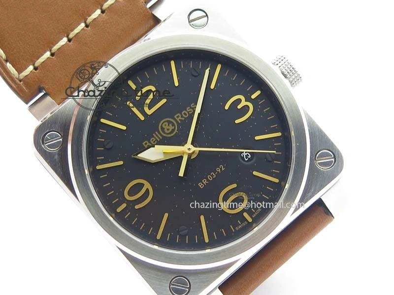 BR 03-92 Golden Heritage SS Black Dial On Brown Leather Strap MIYOTA 9015