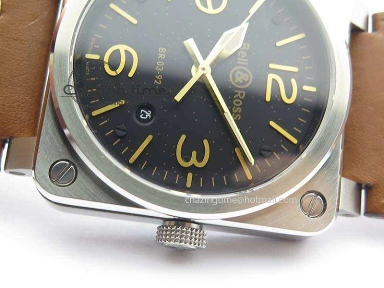 BR 03-92 Golden Heritage SS Black Dial On Brown Leather Strap MIYOTA 9015
