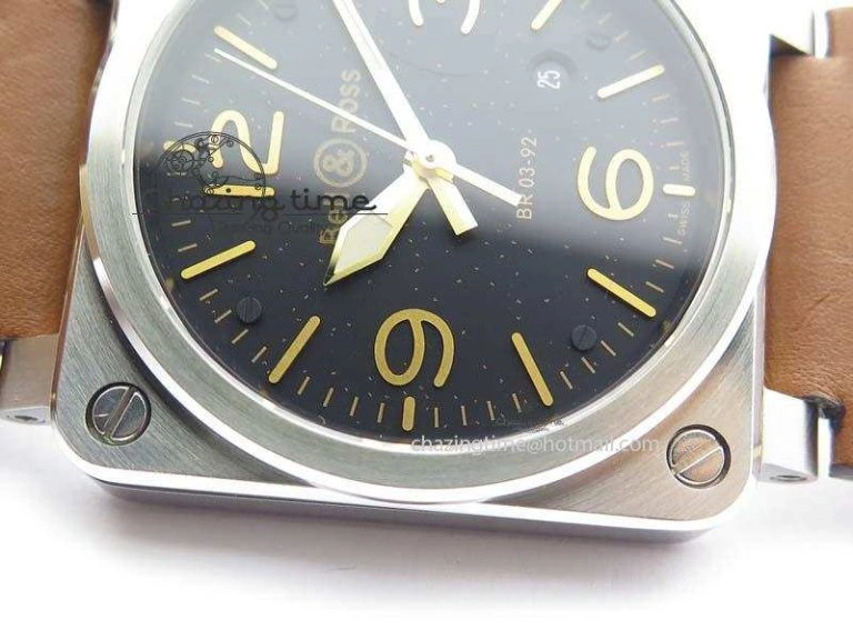 BR 03-92 Golden Heritage SS Black Dial On Brown Leather Strap MIYOTA 9015