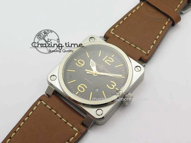 BR 03-92 Golden Heritage SS Black Dial On Brown Leather Strap MIYOTA 9015