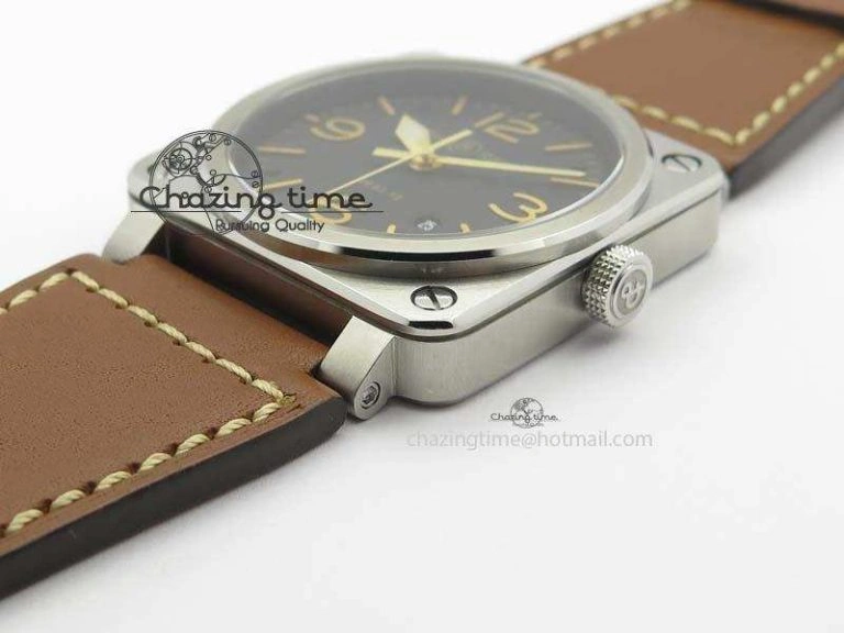 BR 03-92 Golden Heritage SS Black Dial On Brown Leather Strap MIYOTA 9015