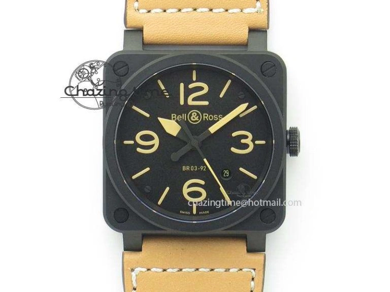 BR 03-92 Heritage PVD Black Dial On Brown Leather Strap MIYOTA 9015 V2