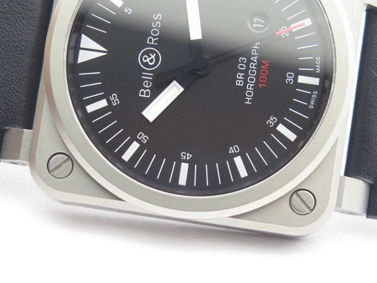 BR 03-92 Horograph Satin-Polished Steel Black Dial On Leather Strap MIYOTA 9015 (Free Nylon Strap)