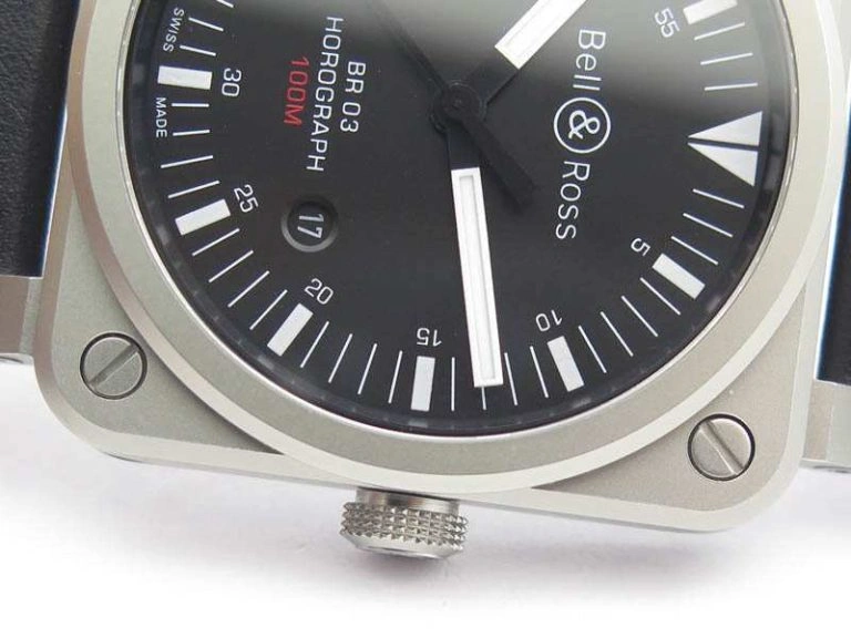BR 03-92 Horograph Satin-Polished Steel Black Dial On Leather Strap MIYOTA 9015 (Free Nylon Strap)
