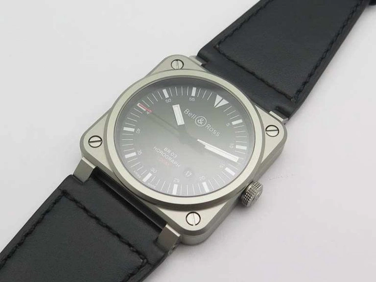 BR 03-92 Horograph Satin-Polished Steel Black Dial On Leather Strap MIYOTA 9015 (Free Nylon Strap)