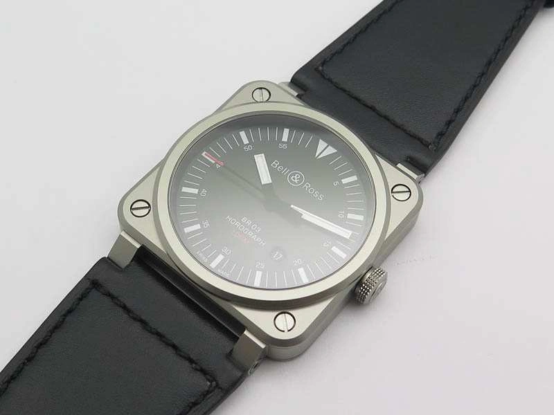 BR 03-92 Horograph Satin-Polished Steel Black Dial On Leather Strap MIYOTA 9015 (Free Nylon Strap)