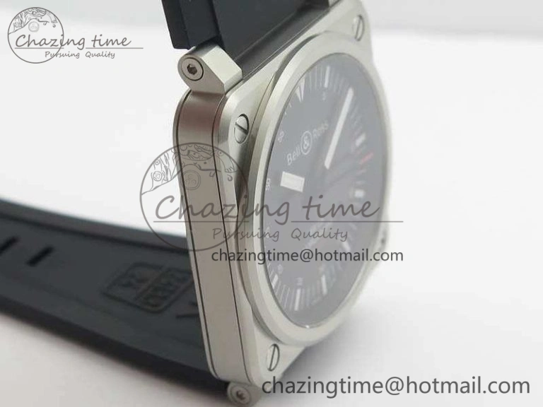 BR 03-92 Horograph Satin Polished Steel Black Dial On Rubber Strap MIYOTA 9015 (Free Nylon Strap) V2