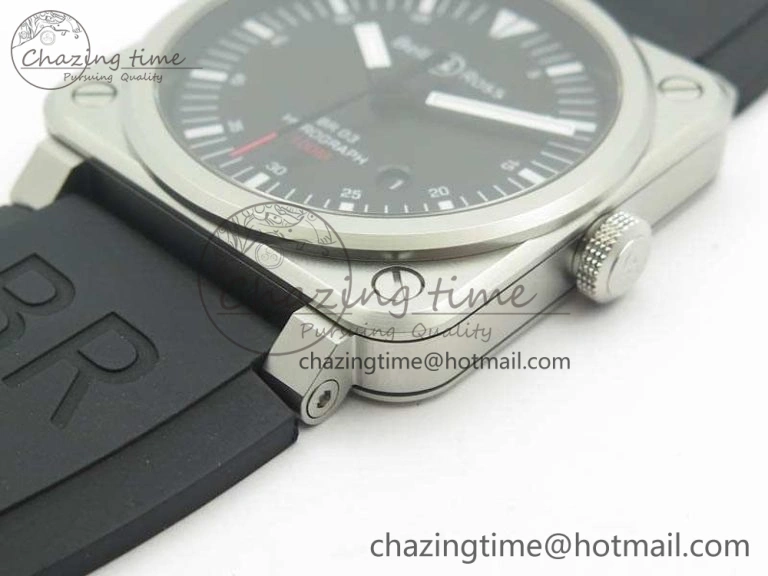 BR 03-92 Horograph Satin Polished Steel Black Dial On Rubber Strap MIYOTA 9015 (Free Nylon Strap) V2