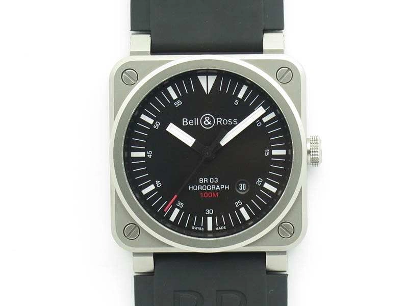 BR 03-92 Horograph Satin-polished Steel Black Dial On Rubber Strap MIYOTA 9015 (Free Nylon Strap)