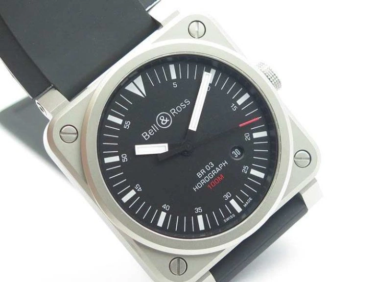 BR 03-92 Horograph Satin-polished Steel Black Dial On Rubber Strap MIYOTA 9015 (Free Nylon Strap)