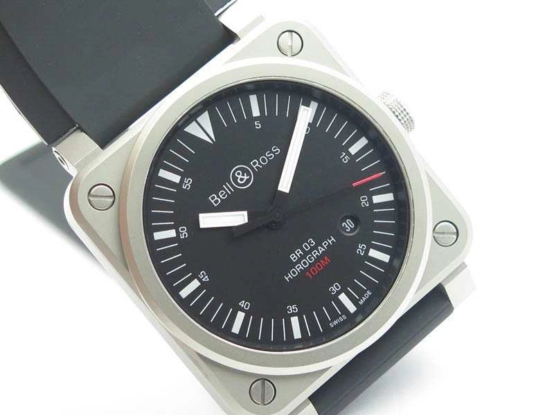 BR 03-92 Horograph Satin-polished Steel Black Dial On Rubber Strap MIYOTA 9015 (Free Nylon Strap)