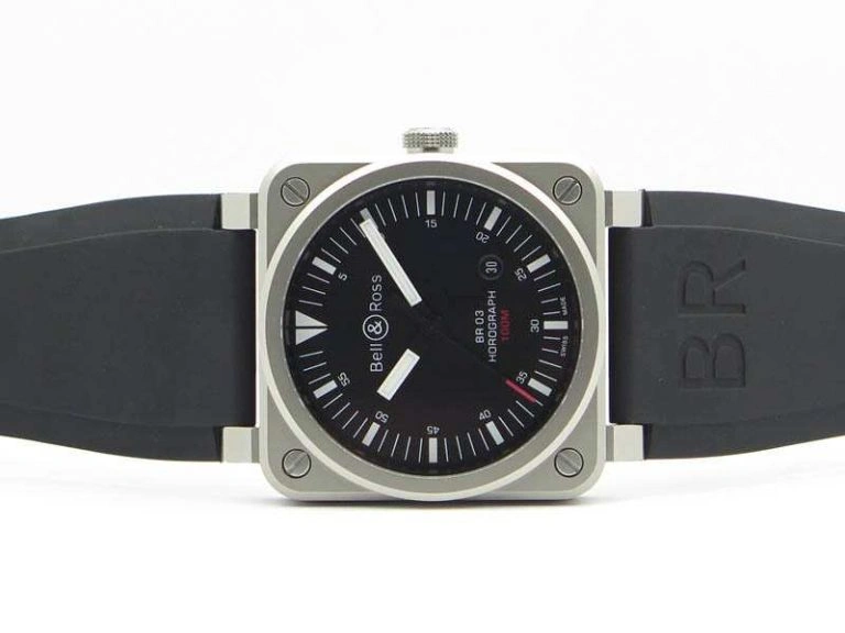 BR 03-92 Horograph Satin-polished Steel Black Dial On Rubber Strap MIYOTA 9015 (Free Nylon Strap)
