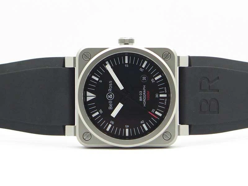 BR 03-92 Horograph Satin-polished Steel Black Dial On Rubber Strap MIYOTA 9015 (Free Nylon Strap)