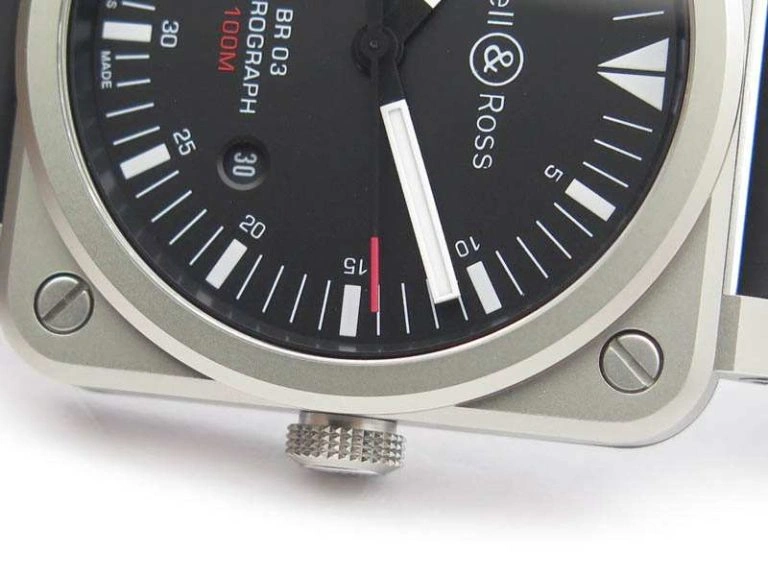 BR 03-92 Horograph Satin-polished Steel Black Dial On Rubber Strap MIYOTA 9015 (Free Nylon Strap)