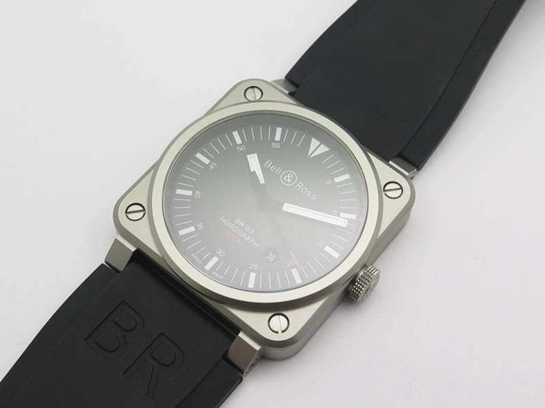BR 03-92 Horograph Satin-polished Steel Black Dial On Rubber Strap MIYOTA 9015 (Free Nylon Strap)