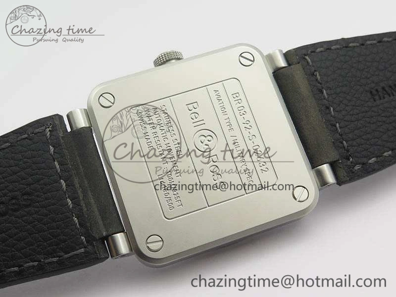 BR 03-92 Horolum Satin Polished Steel Gray Dial On Leather Strap MIYOTA 9015 (Free Nylon Strap) V2