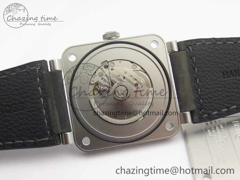 BR 03-92 Horolum Satin Polished Steel Gray Dial On Leather Strap MIYOTA 9015 (Free Nylon Strap) V2