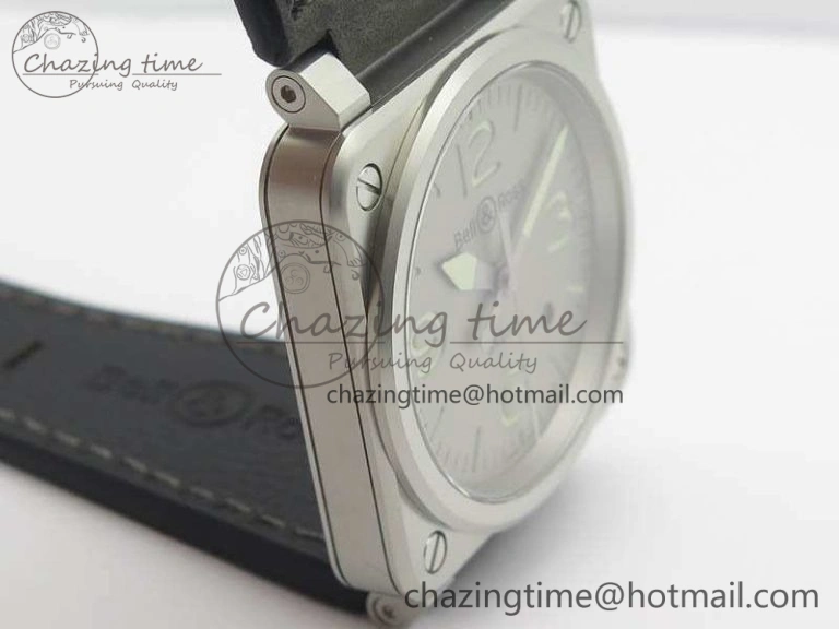 BR 03-92 Horolum Satin Polished Steel Gray Dial On Leather Strap MIYOTA 9015 (Free Nylon Strap) V2