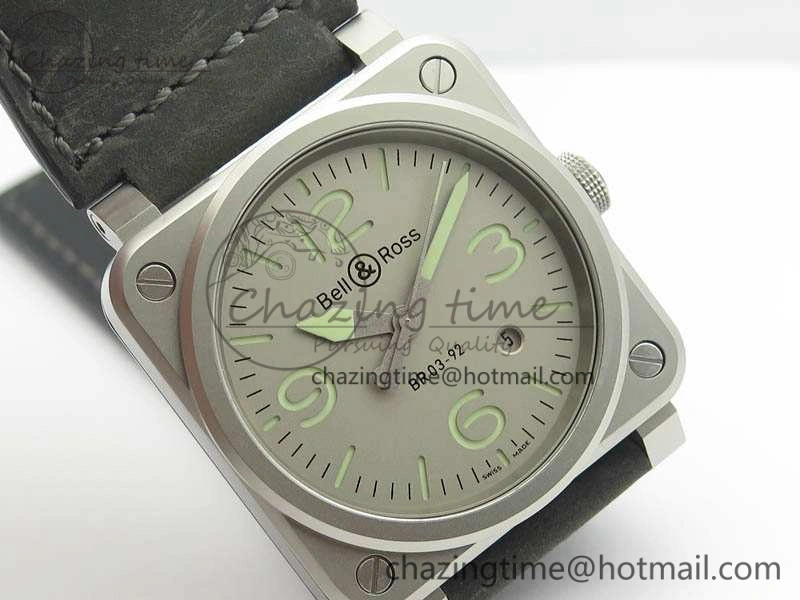 BR 03-92 Horolum Satin Polished Steel Gray Dial On Leather Strap MIYOTA 9015 (Free Nylon Strap) V2