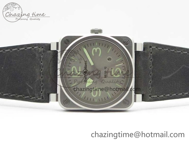 BR 03-92 Horolum Satin Polished Steel Gray Dial On Leather Strap MIYOTA 9015 (Free Nylon Strap) V2