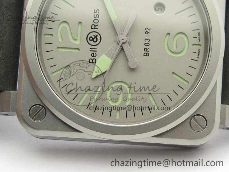 BR 03-92 Horolum Satin Polished Steel Gray Dial On Leather Strap MIYOTA 9015 (Free Nylon Strap) V2