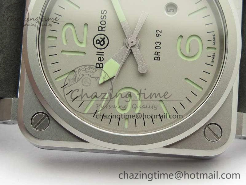 BR 03-92 Horolum Satin Polished Steel Gray Dial On Leather Strap MIYOTA 9015 (Free Nylon Strap) V2
