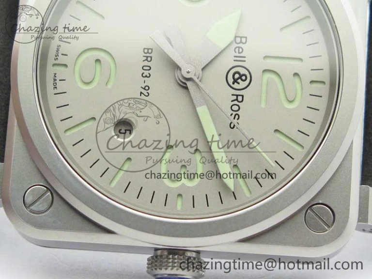 BR 03-92 Horolum Satin Polished Steel Gray Dial On Leather Strap MIYOTA 9015 (Free Nylon Strap) V2