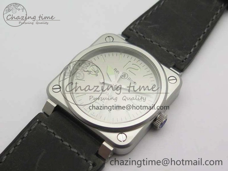 BR 03-92 Horolum Satin Polished Steel Gray Dial On Leather Strap MIYOTA 9015 (Free Nylon Strap) V2