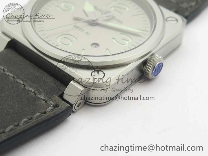 BR 03-92 Horolum Satin Polished Steel Gray Dial On Leather Strap MIYOTA 9015 (Free Nylon Strap) V2