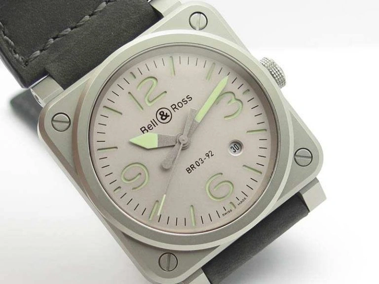BR 03-92 Horolum Satin-Polished Steel Gray Dial On Leather Strap MIYOTA 9015 (Free Nylon Strap)