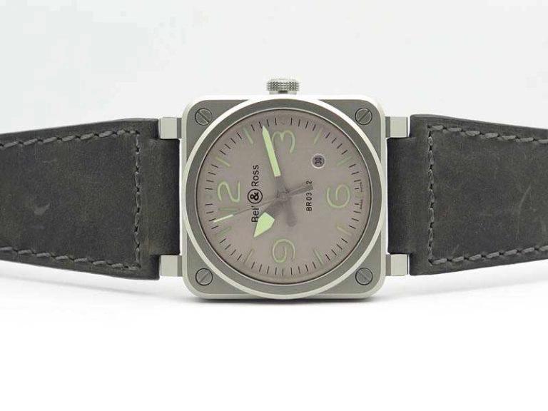 BR 03-92 Horolum Satin-Polished Steel Gray Dial On Leather Strap MIYOTA 9015 (Free Nylon Strap)