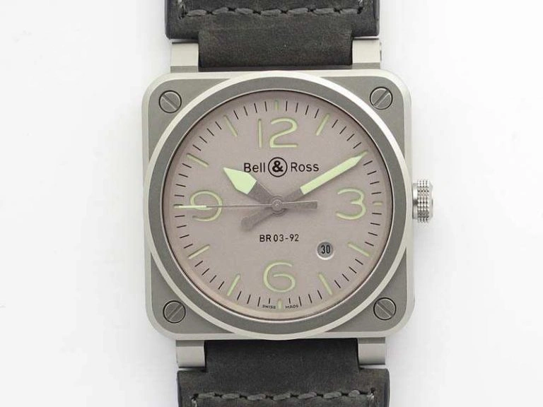 BR 03-92 Horolum Satin-Polished Steel Gray Dial On Leather Strap MIYOTA 9015 (Free Nylon Strap)