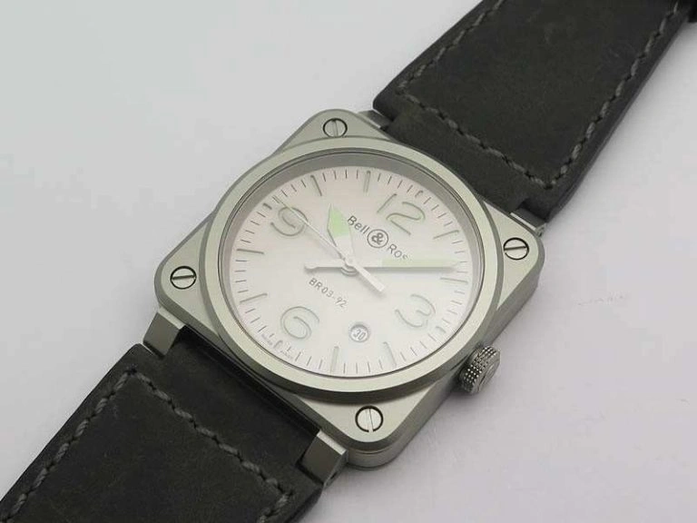 BR 03-92 Horolum Satin-Polished Steel Gray Dial On Leather Strap MIYOTA 9015 (Free Nylon Strap)
