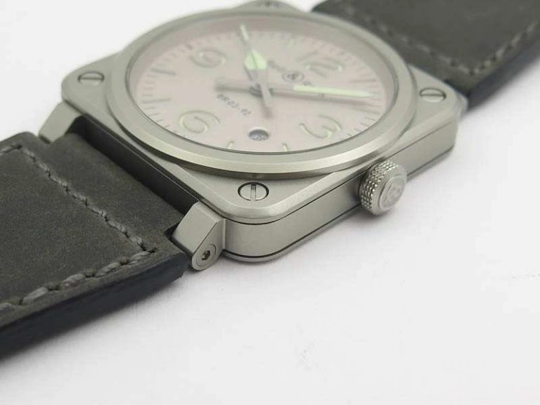 BR 03-92 Horolum Satin-Polished Steel Gray Dial On Leather Strap MIYOTA 9015 (Free Nylon Strap)