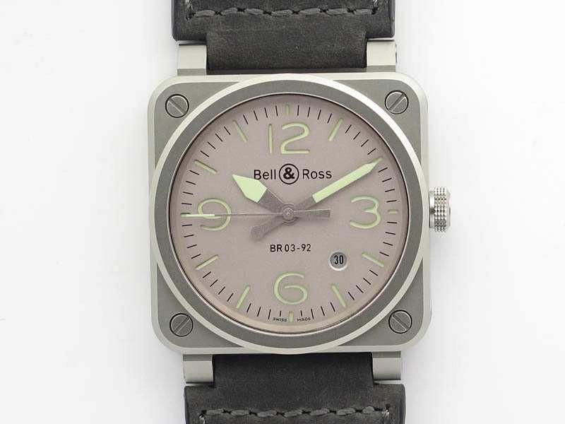 BR 03-92 Horolum Satin-Polished Steel Gray Dial On Leather Strap MIYOTA 9015 (Free Nylon Strap)