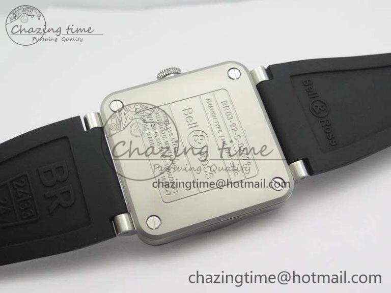 BR 03-92 Horolum Satin Polished Steel Gray Dial On Rubber Strap MIYOTA 9015 (Free Nylon Strap) V2