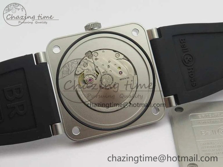BR 03-92 Horolum Satin Polished Steel Gray Dial On Rubber Strap MIYOTA 9015 (Free Nylon Strap) V2