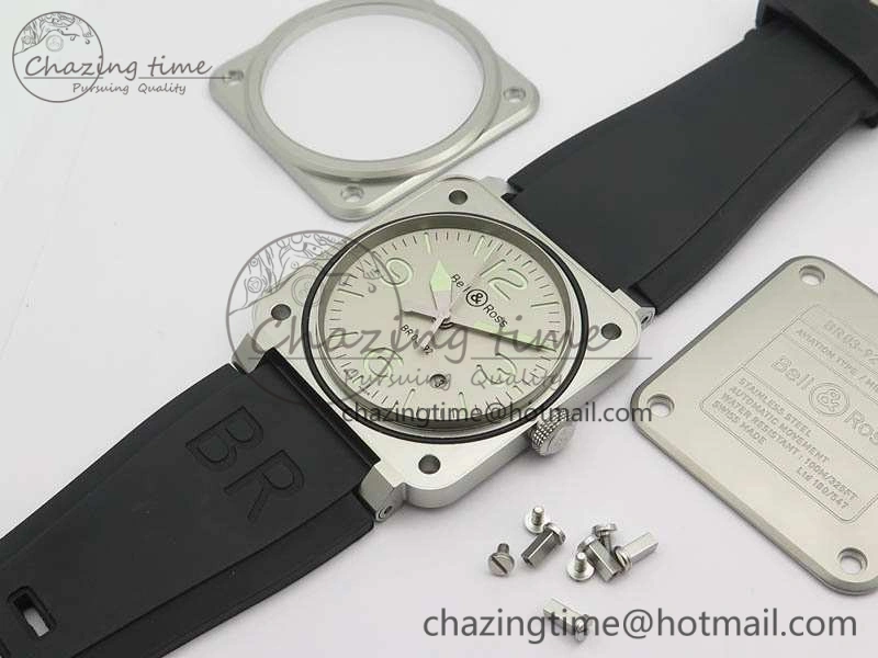 BR 03-92 Horolum Satin Polished Steel Gray Dial On Rubber Strap MIYOTA 9015 (Free Nylon Strap) V2