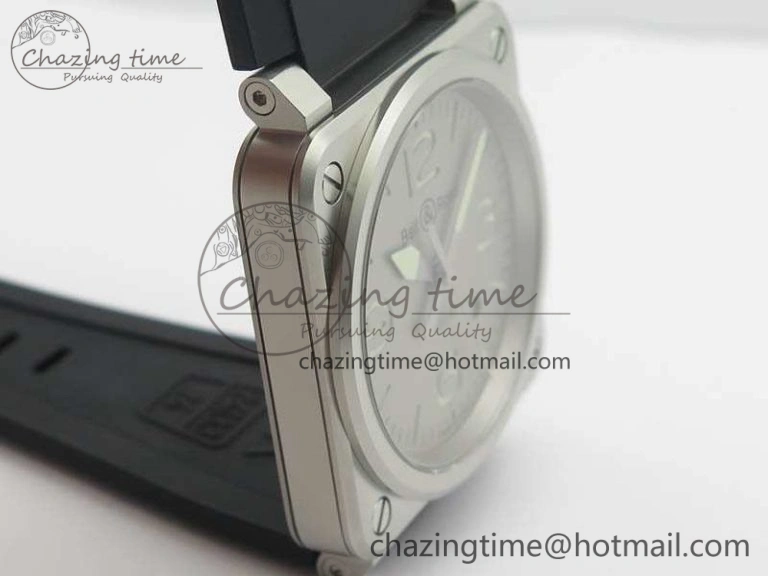 BR 03-92 Horolum Satin Polished Steel Gray Dial On Rubber Strap MIYOTA 9015 (Free Nylon Strap) V2