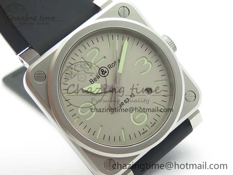 BR 03-92 Horolum Satin Polished Steel Gray Dial On Rubber Strap MIYOTA 9015 (Free Nylon Strap) V2