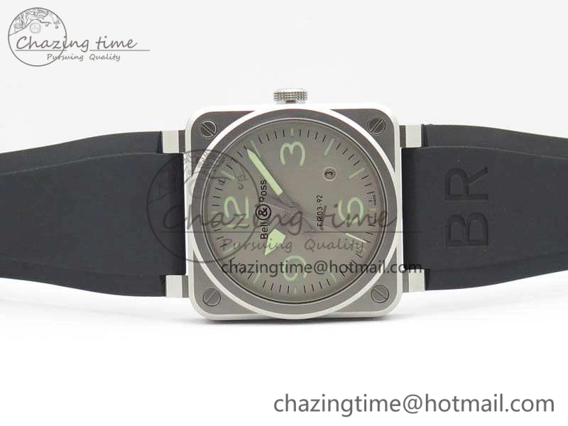 BR 03-92 Horolum Satin Polished Steel Gray Dial On Rubber Strap MIYOTA 9015 (Free Nylon Strap) V2