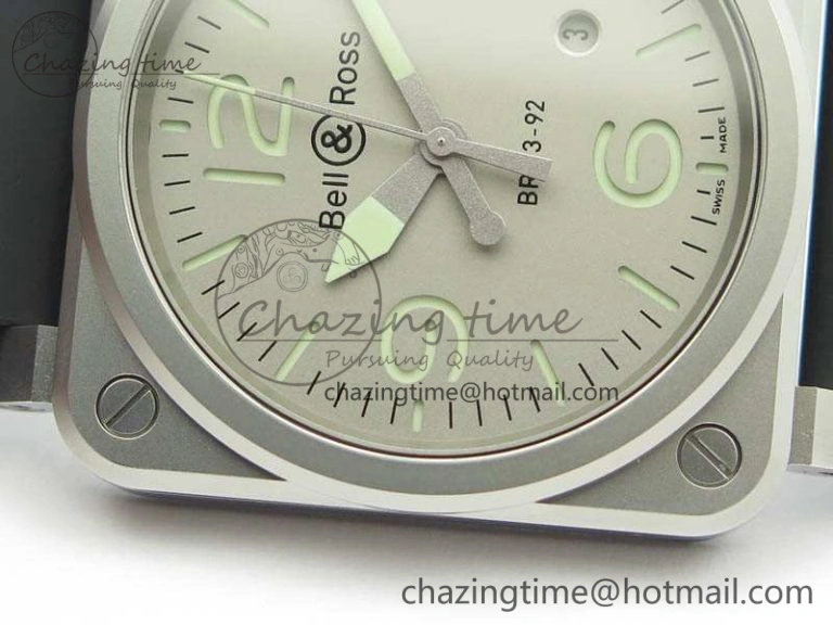 BR 03-92 Horolum Satin Polished Steel Gray Dial On Rubber Strap MIYOTA 9015 (Free Nylon Strap) V2