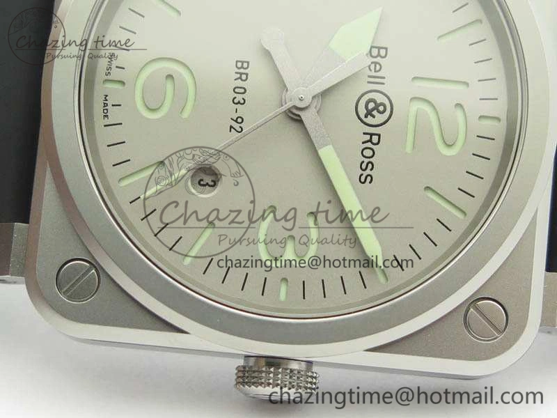 BR 03-92 Horolum Satin Polished Steel Gray Dial On Rubber Strap MIYOTA 9015 (Free Nylon Strap) V2