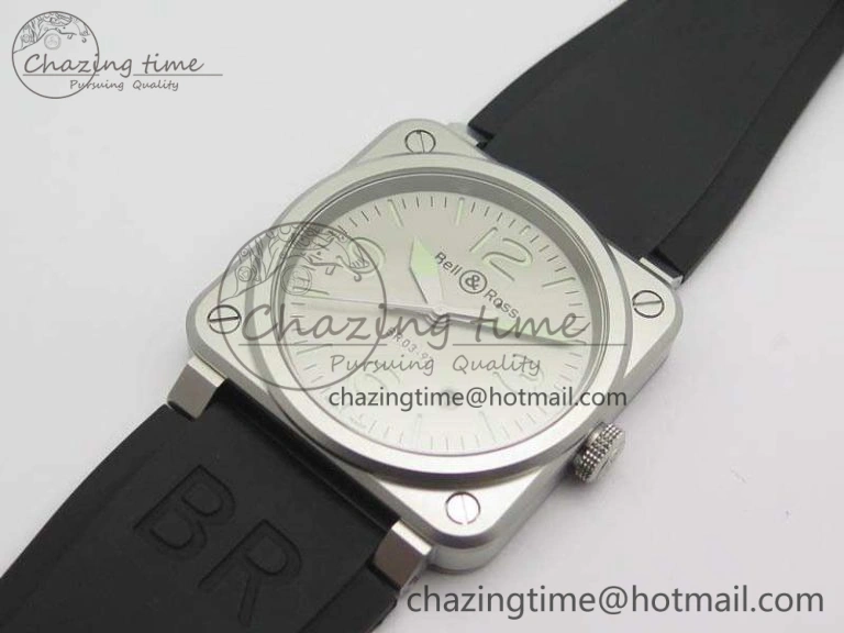 BR 03-92 Horolum Satin Polished Steel Gray Dial On Rubber Strap MIYOTA 9015 (Free Nylon Strap) V2