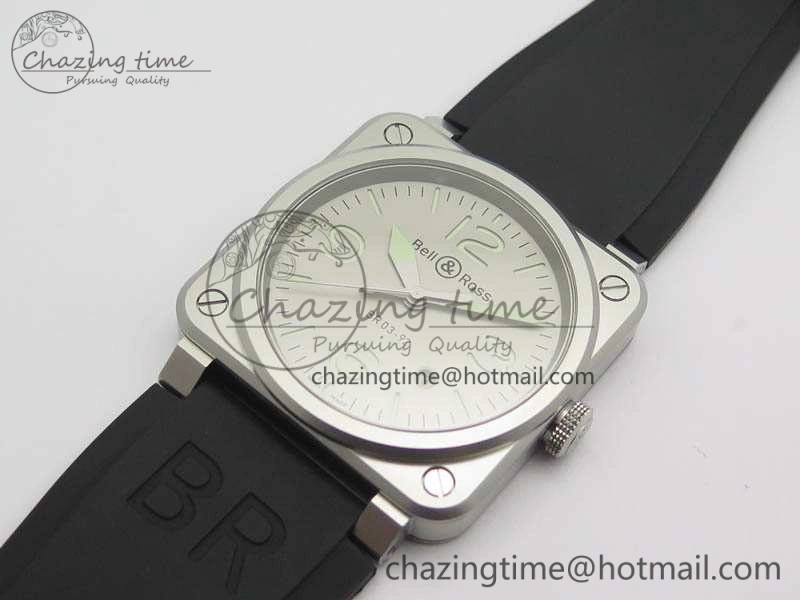 BR 03-92 Horolum Satin Polished Steel Gray Dial On Rubber Strap MIYOTA 9015 (Free Nylon Strap) V2