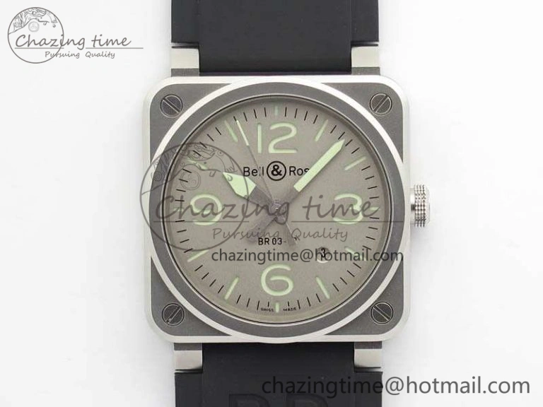 BR 03-92 Horolum Satin Polished Steel Gray Dial On Rubber Strap MIYOTA 9015 (Free Nylon Strap) V2