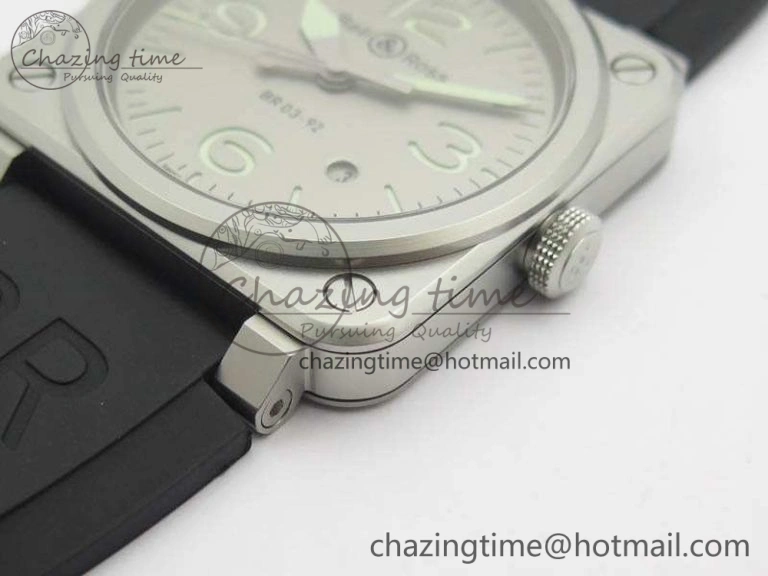 BR 03-92 Horolum Satin Polished Steel Gray Dial On Rubber Strap MIYOTA 9015 (Free Nylon Strap) V2
